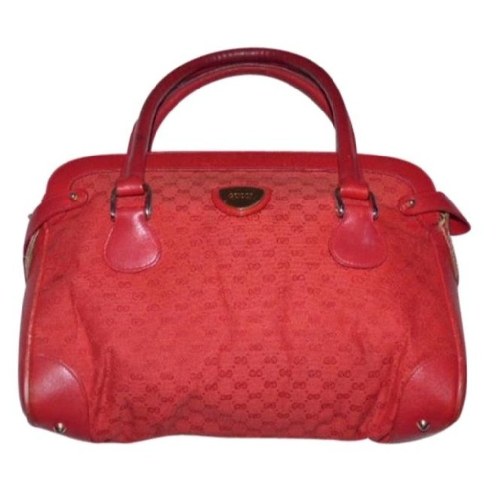 Gucci Boston Red Canvas And Leather Speedy Bag Small Logo Print Satchel